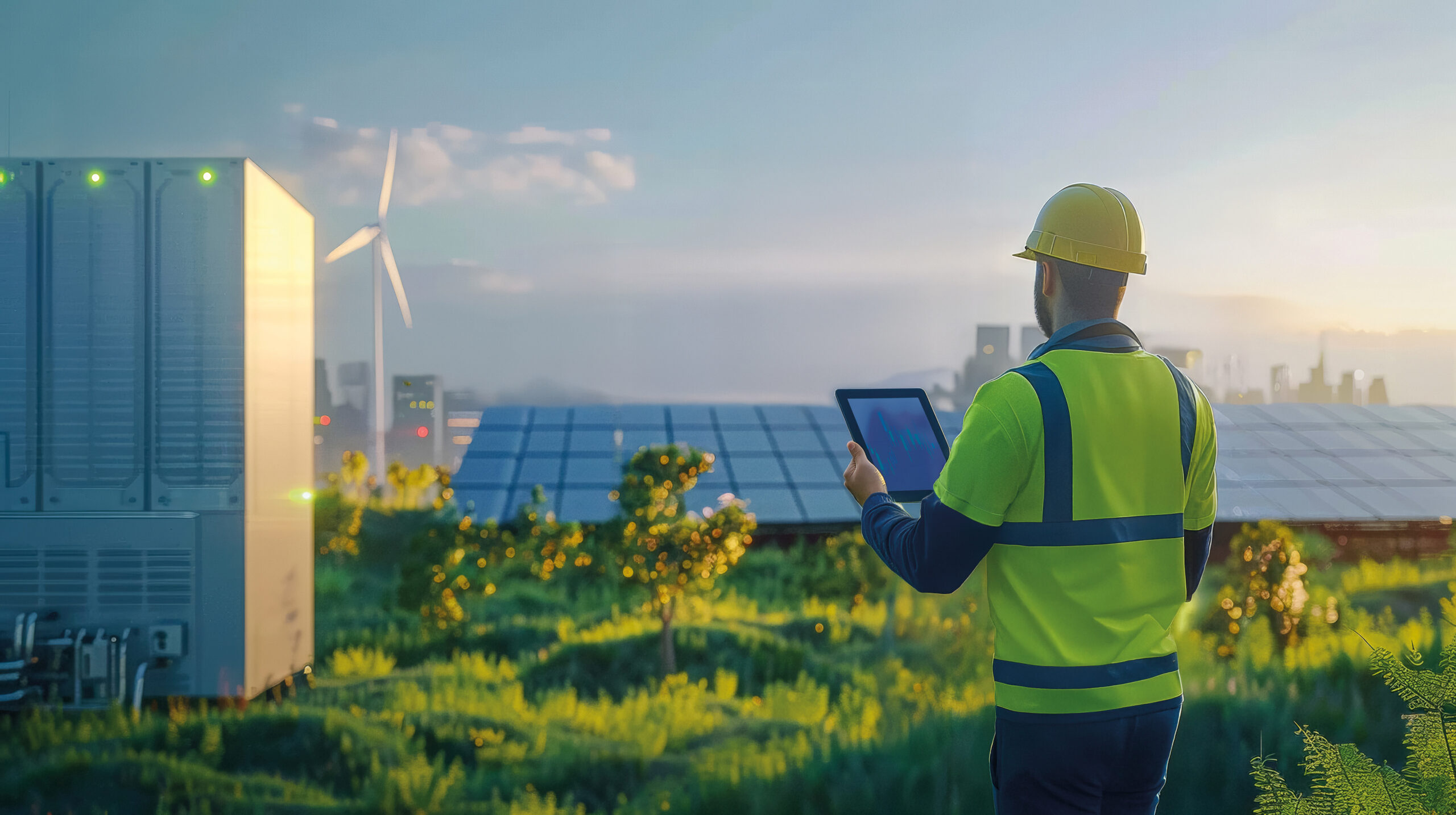 Enstor Mitarbeiter Arbeiter kontrolliert Anlage umweltfreundliche Energie, grüne Energiegewinnung, Energiegroßspeicher, Solaranlage, Windkraftanlage Enstor Mitarbeiter Arbeiter kontrolliert Anlage umweltfreundliche Energie, grüne Energiegewinnung, Energiegroßspeicher, Solaranlage, Windkraftanlage